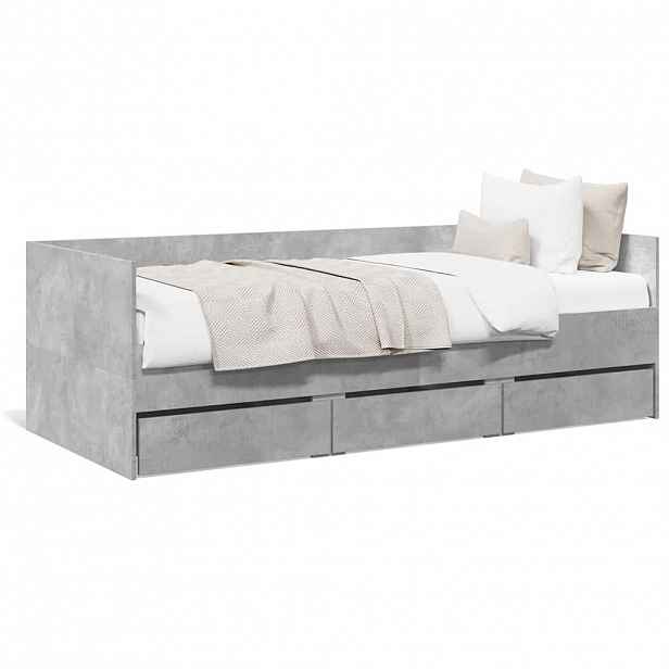 vidaXL Válenda se zásuvkami bez matrace betonově šedá 90 x 190 cm
