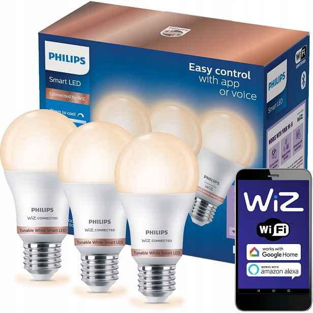 3x Led žárovka E27 8W 60W 2700-6500K Smart WiFi Philips Aplikace WiZ