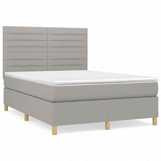 vidaXL Box spring postel s matrací světle šedá 140 x 200 cm textil