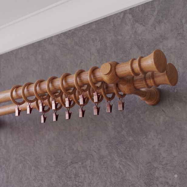 Dřevěná garnýž Ø 28 mm více rozměrů LAURA WALL FIX dub dvouřadá Mybesthome Rozměr: 180 cm