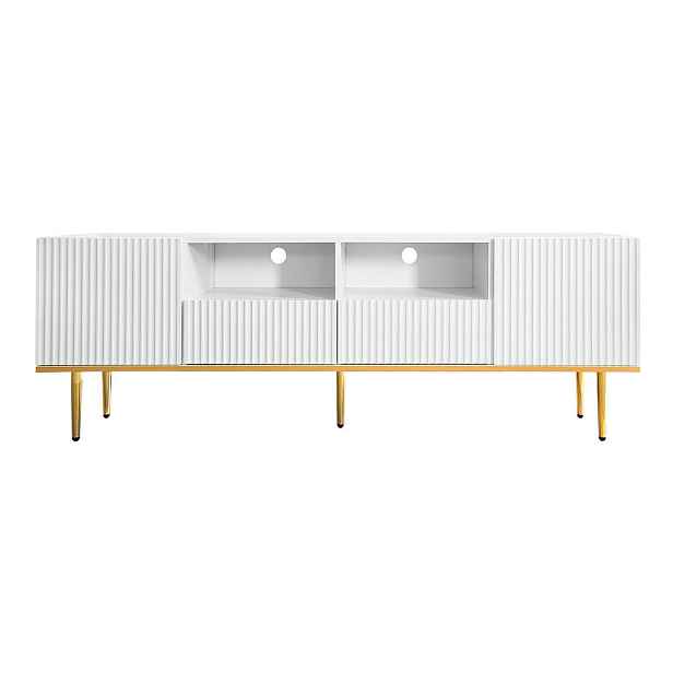 EVRYAE TV STOLEK se 4 dvířky a vintage kresbou dřeva, TV stolek 175/38/50 cm