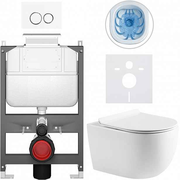 Kompletní WC set Basic/Felci - bílá lesklá - WC tlačítko Dualo/Bílá - ovládání shora - předstěnová instalace - 53x37 cm
