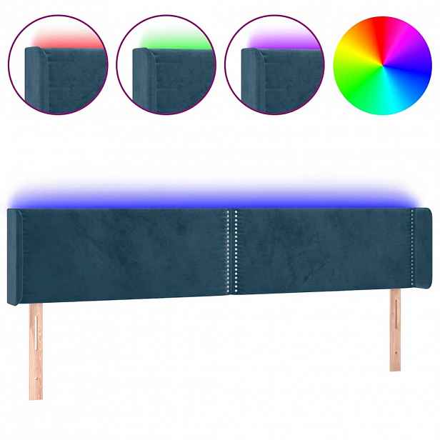 vidaXL Čelo postele s LED tmavě modré 203 x 16 x 78/88 cm samet