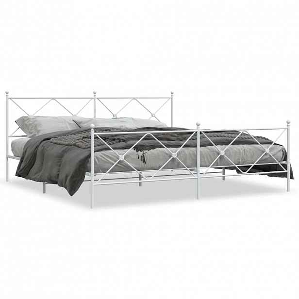vidaXL Kovový rám postele s hlavovým a nožním čelem bílý 200 x 200 cm