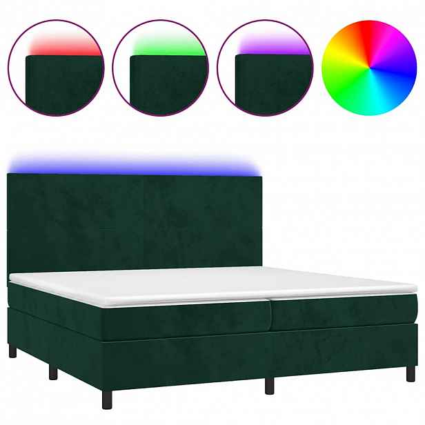 vidaXL Box spring postel s matrací a LED tmavě zelená 200x200 cm samet