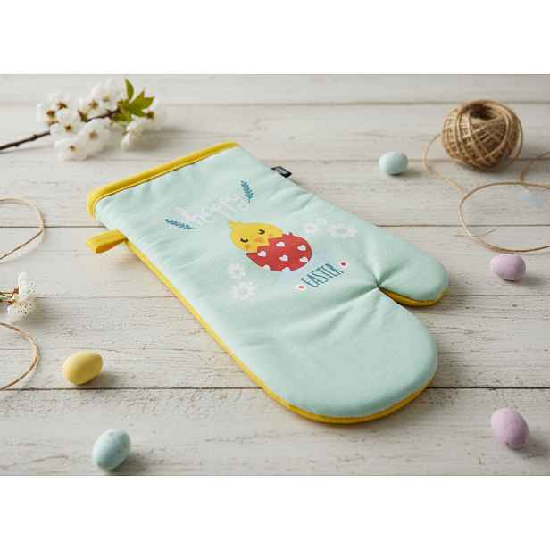 Kuchyňská bavlněná rukavice chňapka HAPPY EASTER - 1 KUS žlutá 18x30 cm, 100% BAVLNA