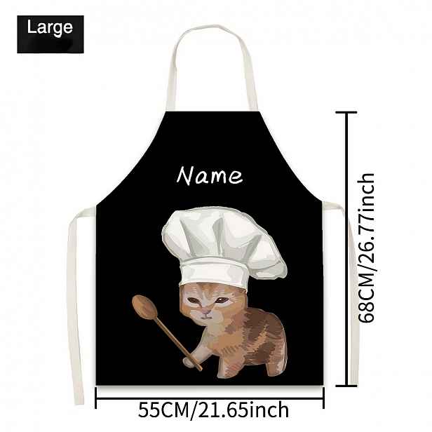 TEMU 1 ks Přizpůsobitelná jmenovka Zábavná kočičí kuchařská zástěra, 150 g/m² zesílená polyesterová látka, malovaná ručně vyráběná zástěra na vaření,