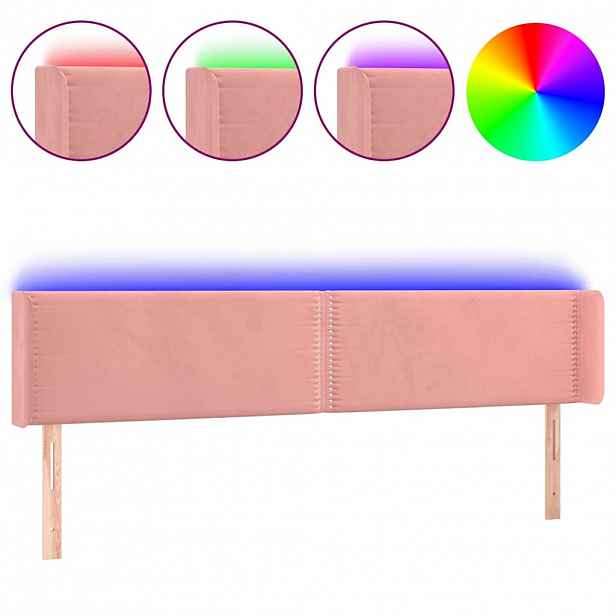 vidaXL Čelo postele s LED růžové 203 x 16 x 78/88 cm samet