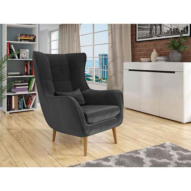Designové křeslo ušák LEVI - tmavé šedé