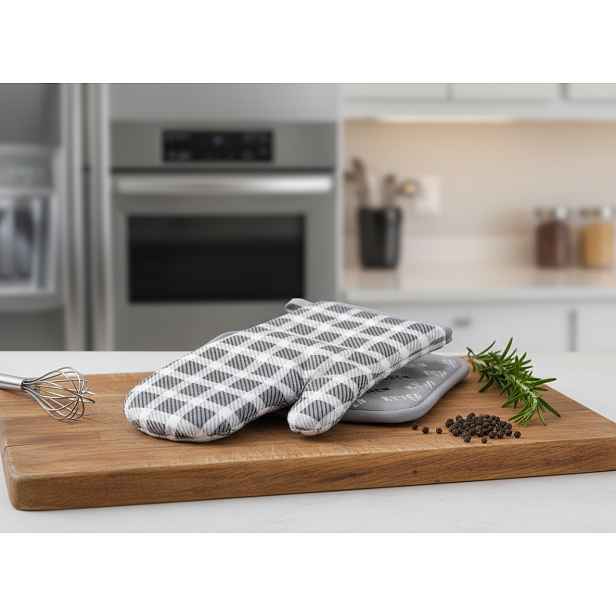 Kuchyňský SET rukavice/chňapka COCINE šedá 18x30 cm/20X20 cm , 100% bavlna