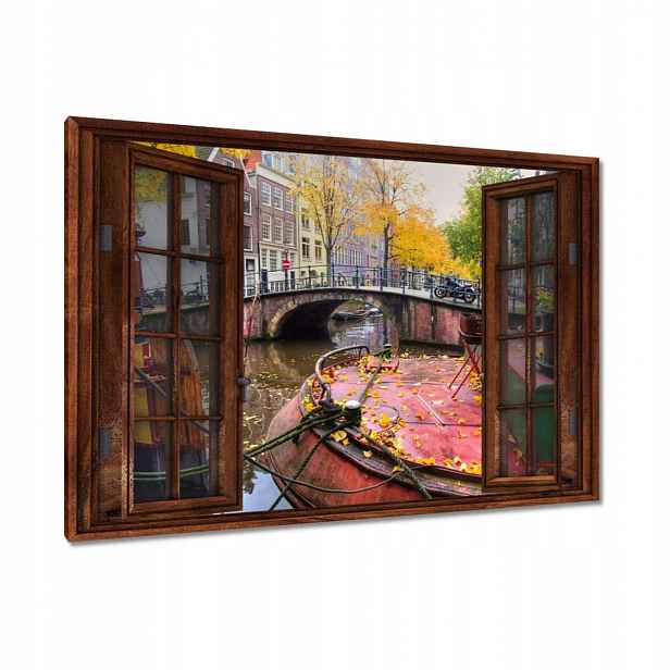 Obrazy 90x60 Růžový mostek Amsterdam