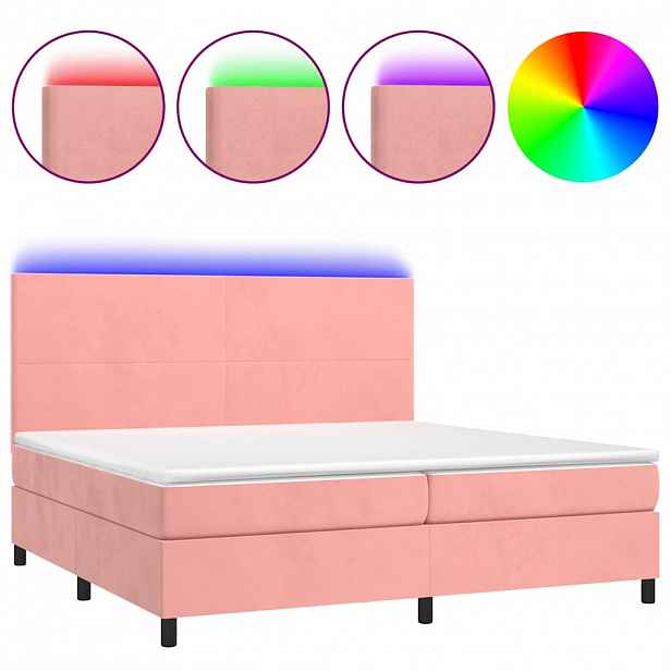 vidaXL Box spring postel s matrací a LED růžová 200x200 cm samet