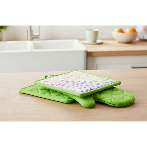 Kuchyňský SET rukavice/chňapka JOYFUL zelená 18x30 cm/20X20 cm , 100% bavlna