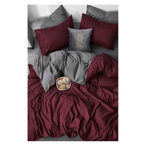 Vínovo-šedé bavlněné povlečení na dvoulůžko/prodloužené s prostěradlem 200x220 cm – Mila Home