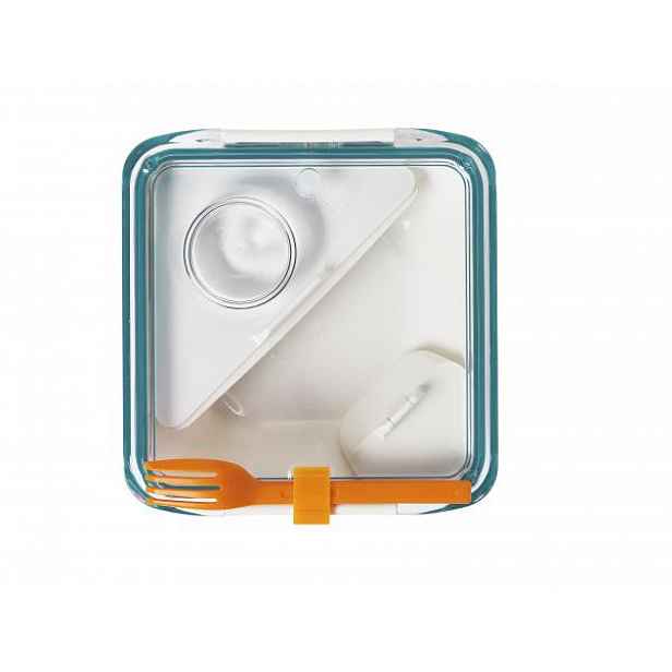 Lunch box BLACK-BLUM Appetit, 880ml, bílý/modrý, oranžová vidlička HELCEL