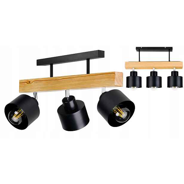 Dřevěná stropní lampa Lustr Stropní Svítidlo Loft Černá na 3x Klosz E27