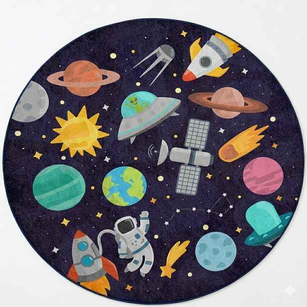 Tmavě modrý pratelný dětský hrací koberec ø120 cm Into The Space – Mila Home