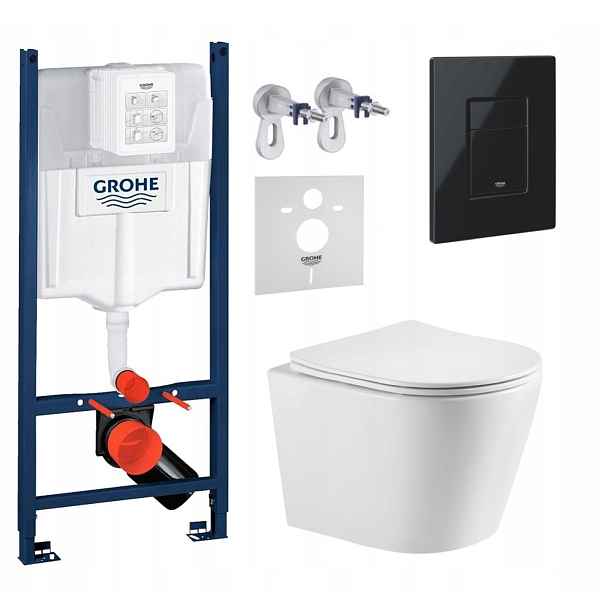 Wc sada Rám Grohe s mísou Wc Elanta a tlačítkem černý lesk Fresh