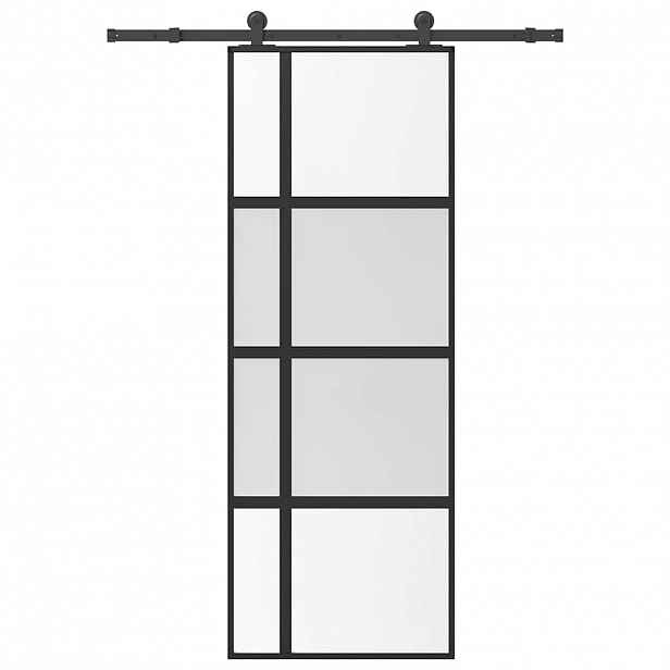 vidaXL Posuvné dveře s kováním 76x205 cm tvrzeného sklo a hliník