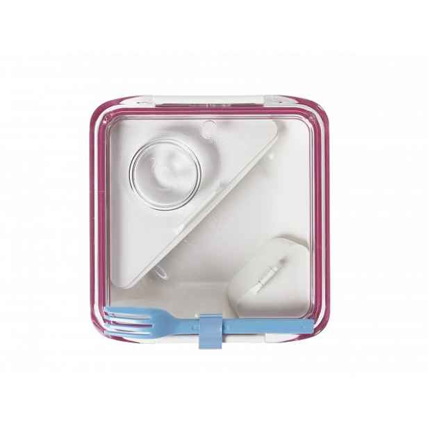 Lunch box BLACK-BLUM Appetit, 880ml, bílý/růžový, modrá vidlička HELCEL