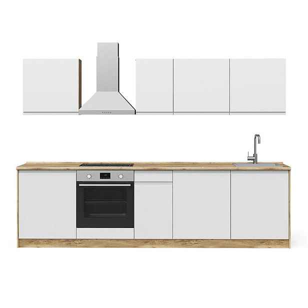Vicco KUCHYŇSKÝ KOUT R-Line, Bílá/Zlatý mocný dub, 280 cm pracovní deska Platina