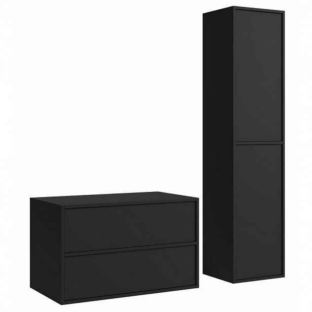 Badplaats KOUPELNOVÁ SESTAVA Mali 80 cm matná černá - s vysokou skříňkou - 80 x 46 x 54 cm