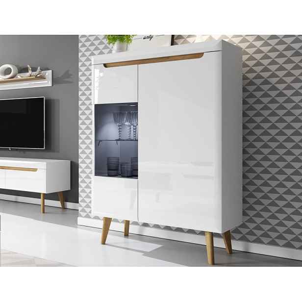 Nízká vitrína Nordi, dub riviera/bílá lesk