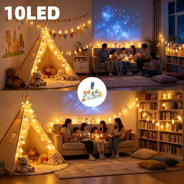TEMU 10 LED LED řetězová světla s kreslenými zvířaty ze zoo, vnitřní dekorativní atmosférická řetězová světla, roztomilá světla lva, , žirafy, zebry,