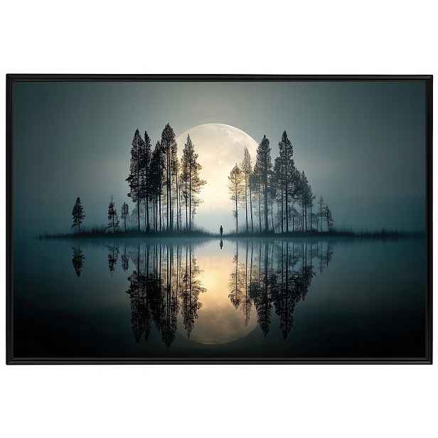 Plakát Rámeček Hliník Úplněk Mlha Jezero Les Samota 60x40