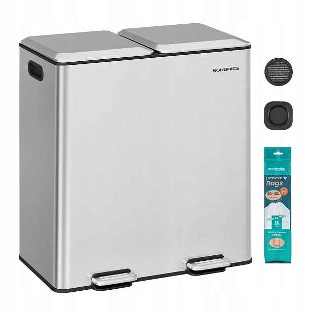 Kuchyňský Koš Na Odpadky 2 Komory 60 L Třídění Recyklace Tichý Stříbrný