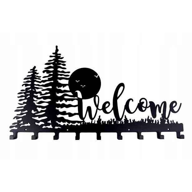 Nástěnný kovový věšák do předsíně na oblečení na klíče Welcome kolíky