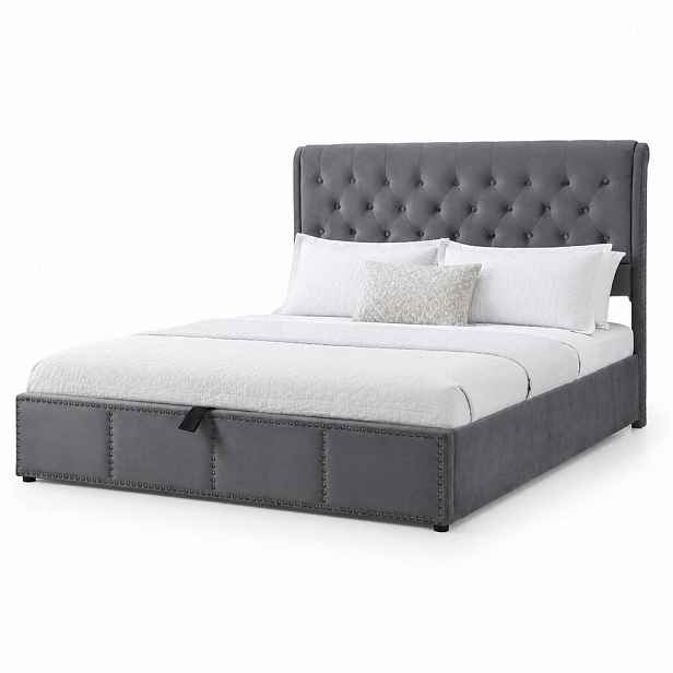 CHICFURN ČALOUNĚNÁ POSTEL 140/190 cm v šedé barvě ze sametu s úložným prostorem