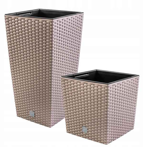 2 x ratanové květináče béžové vložky – 26 cm a 75 cm
