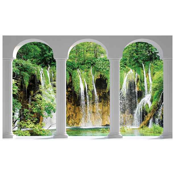 Fototapeta Vodopád v lesní arše bílá světle modrá 416x254, relaxace, příroda lepidlo