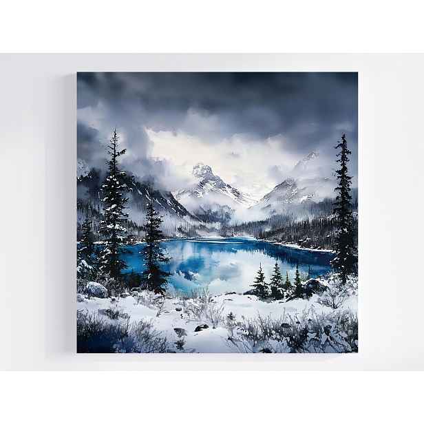Obraz Na Plátně Canvas Krajina Hory Vrcholy Jezero Zima Sníh Mlha 50x50