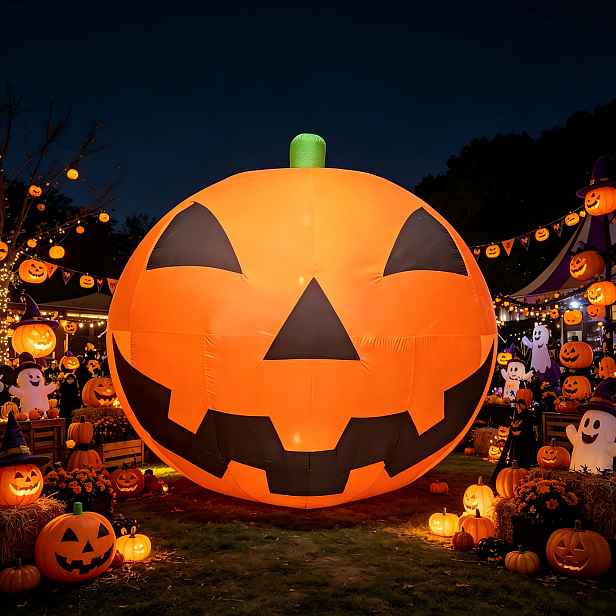 TEMU 10.2FT Obrovská nafukovací dýně na Halloween, extra velká nafukovací dýně s vestavěnými LED světly, odolná proti povětrnostním vlivům, venkovní