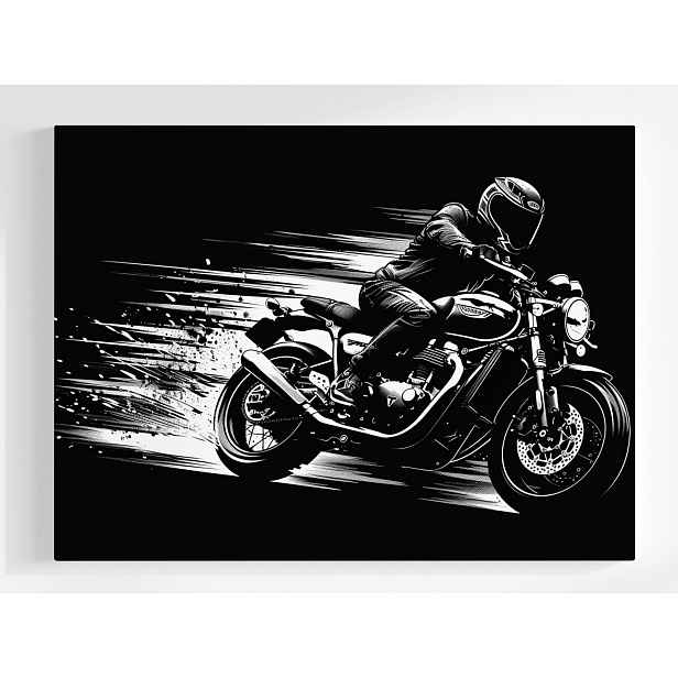 Plakát Dynamický Motocykl Rychlost Černobílý 100x75