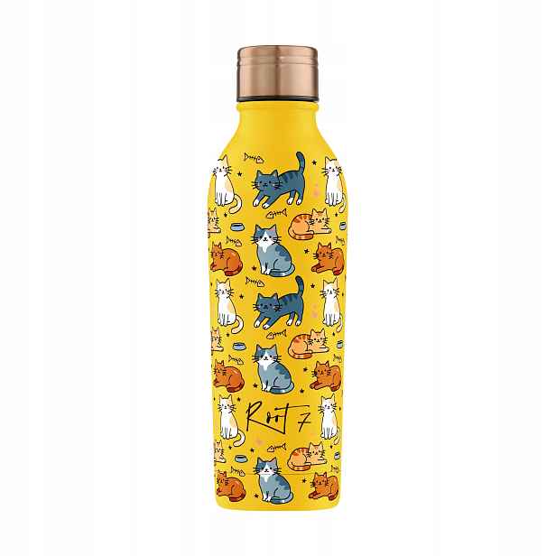 Root7 Termoláhev Cats Kočky 500 ml na vodu a kávu pro děti Žlutá
