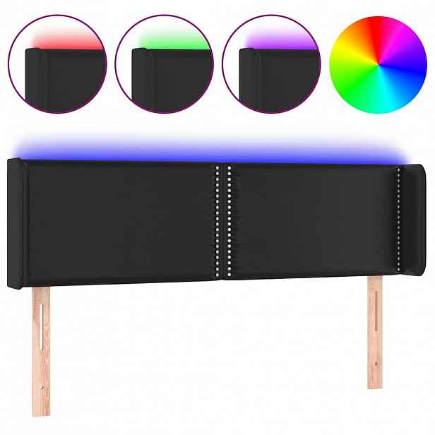 vidaXL Čelo postele s LED černé 147 x 16 x 78/88 cm umělá kůže