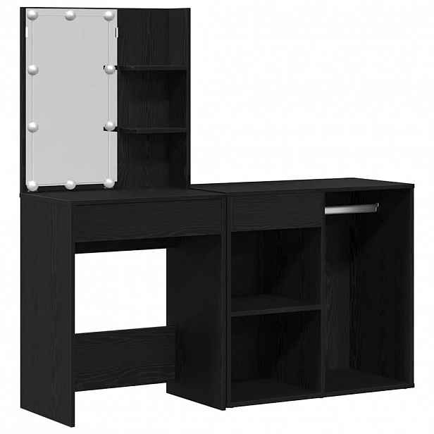 vidaXL LED Toaletní stolek Set Černý dub 140 x 40 x 140 cm