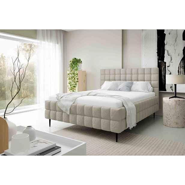 Čalouněná postel 180x200 LAILA LEG s úložným prostorem - světle béžová