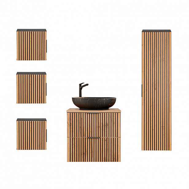 Petits-meubles KOUPELNOVÝ NÁBYTEK 60.6cm Gaia 2er-Set Dubové dřevo a černá barva
