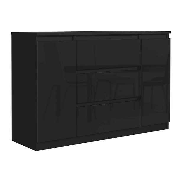 MASSENO KOMODA NUDO, 120/78,5/39 cm se 3 zásuvkami a 2 dvířky, černá