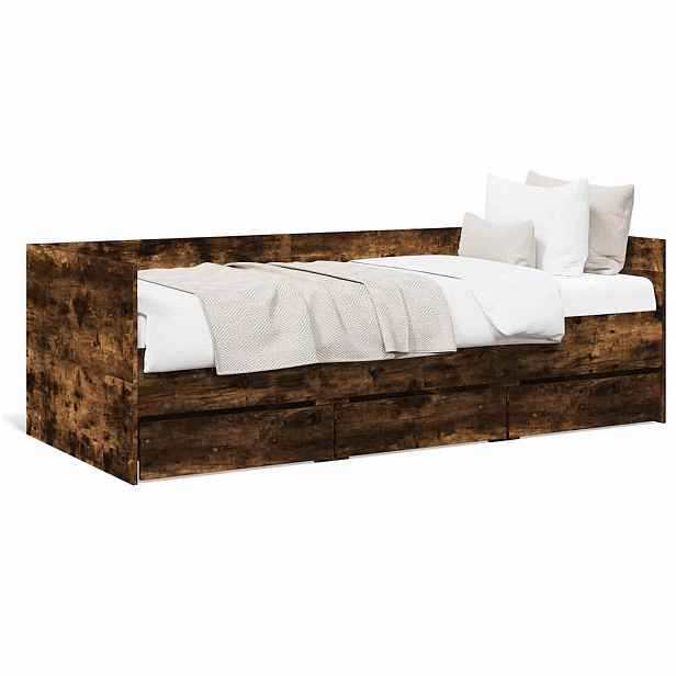 vidaXL Válenda se zásuvkami bez matrace kouřový dub 90 x 190 cm