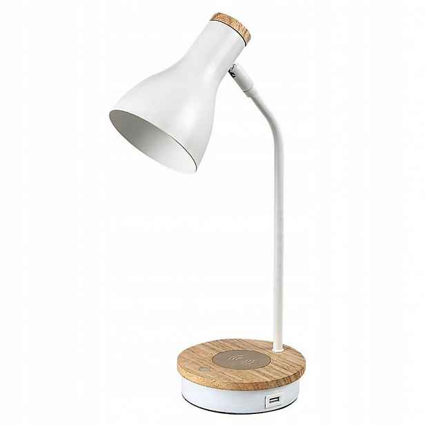 Bílá dřevěná stolní lampa s Usb nabíječkou