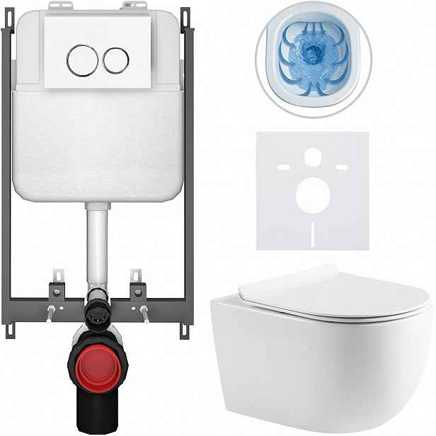 Kompletní WC set Basic/Felci - bílá lesklá - WC tlačítko Dualo/Bílá - pro zazdění - 53x37 cm