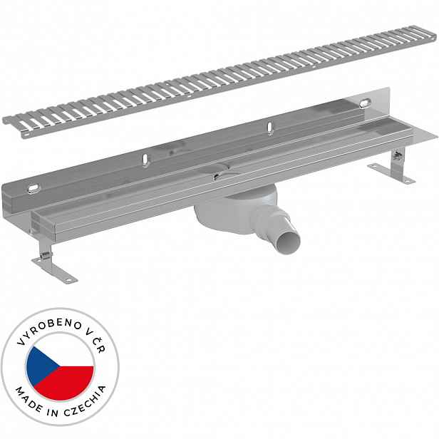 Sprchový odtokový žlab ke stěně, sifon otočný 360° - DN50 - nerez - 72 cm
