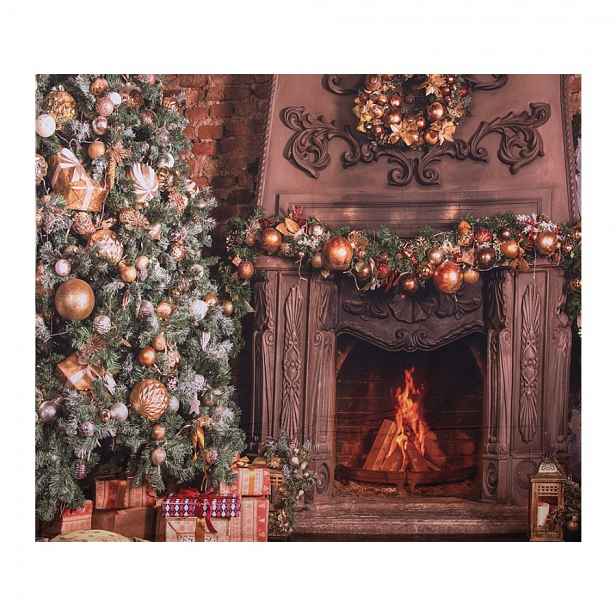 Vánoční látkové pozadí s hořícím krbem Christmas Wall Cloth - 180*1*210 cm Clayre & Eef