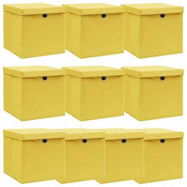 vidaXL Úložné boxy s víky 10 ks žluté 32 x 32 x 32 cm textil