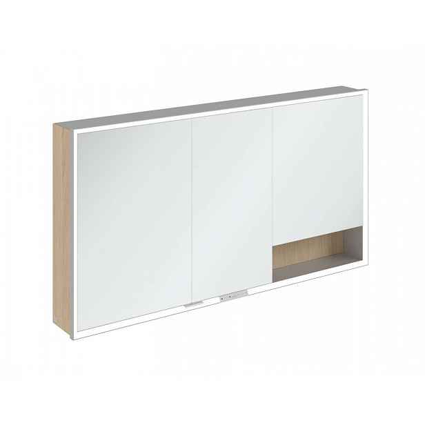 Villeroy & Boch My View+ - Zrcadlová skříňka s LED osvětlením 140x75x17 cm, 3 dvířka, Nordic Oak/šedá A48114VJ